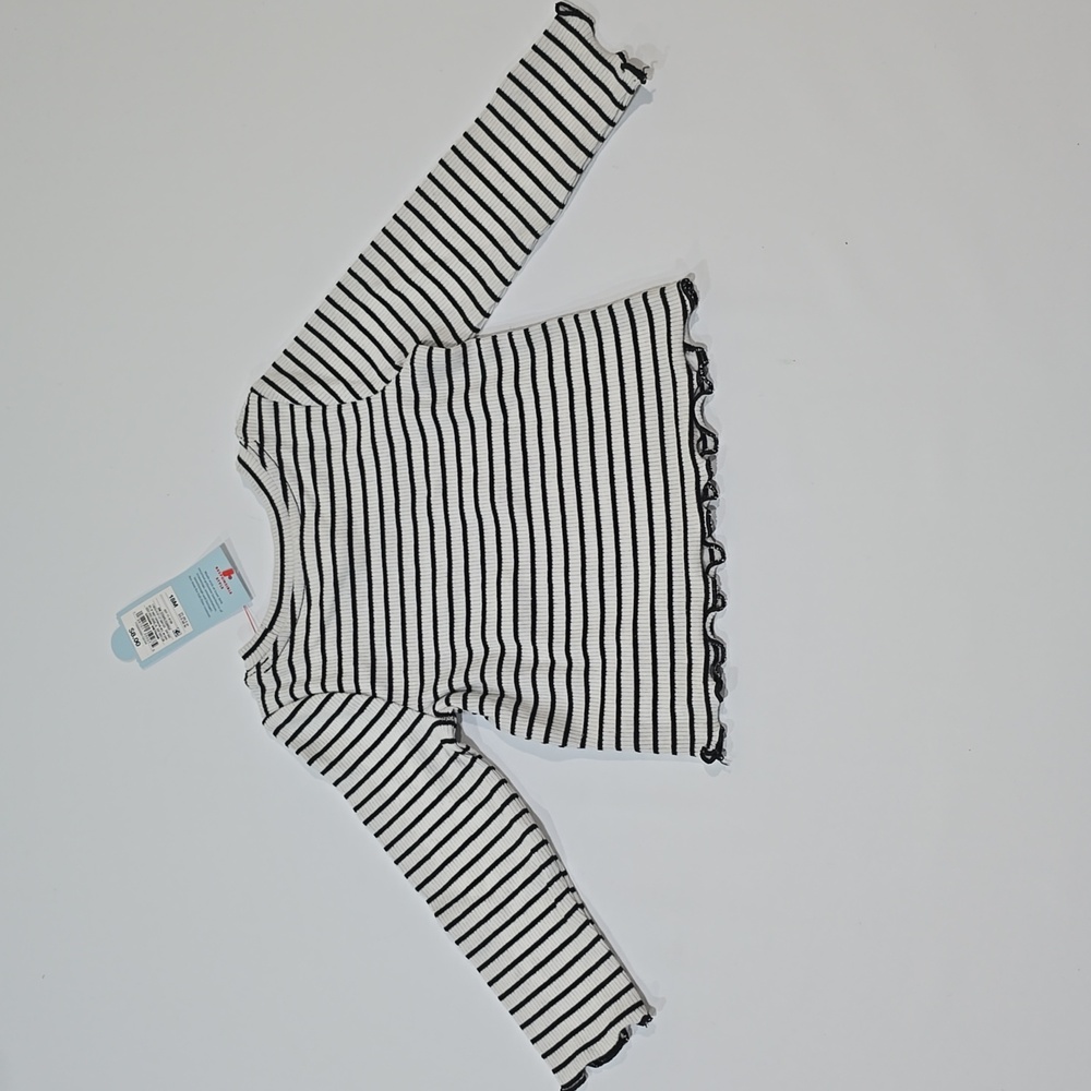 3/$15 Cat & Jack - Girls' Black/White Stripe Ribbed Long Sleeve Top - Picture 2 of 7